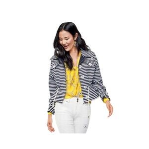 CAbi Drawstring Waist Jacket Women’s Small White Striped Preppy Vacation